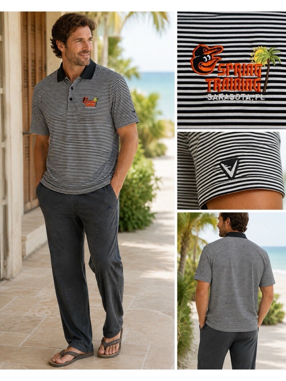 Antigua Baltimore Orioles Spring Training Sarasota FL Striped Golf Polo Men’s L